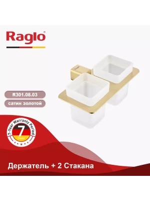 Стакан для ванной комнаты двойной Raglo R301.08.03, нержавеющая сталь/стекло, золотой сатин
