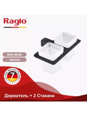 Стакан для ванной комнаты двойной Raglo R301.08.06, нержавеющая сталь/стекло, черный