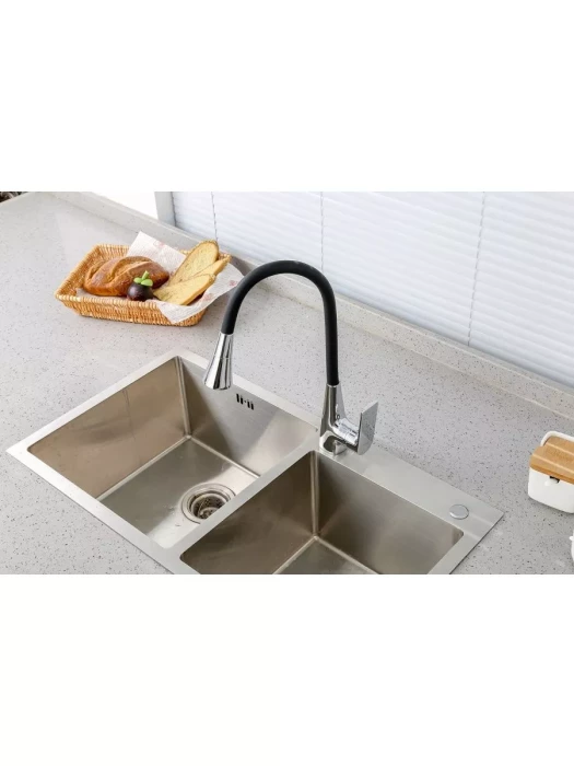 Смеситель для кухни Frap F4471, однорычажный, поворотный излив, черный, хром