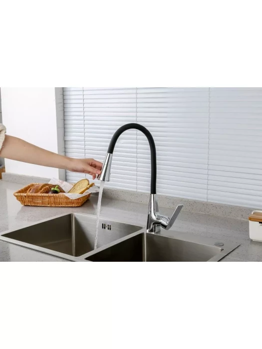 Смеситель для кухни Frap F4471, однорычажный, поворотный излив, черный, хром