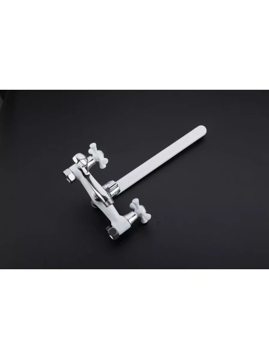 Смеситель для ванны Frud R22332 с душевой лейкой, двухвентильный, белый/хром