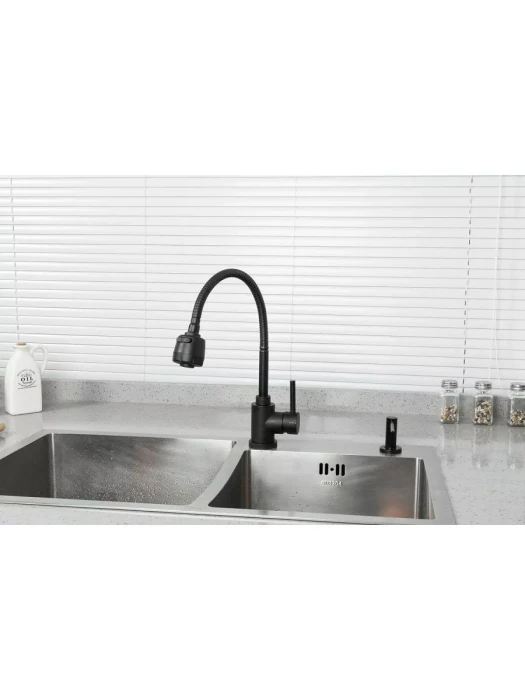 Смеситель кухонный Frap F40993-6, гибкая подводка, 2 режима, черный