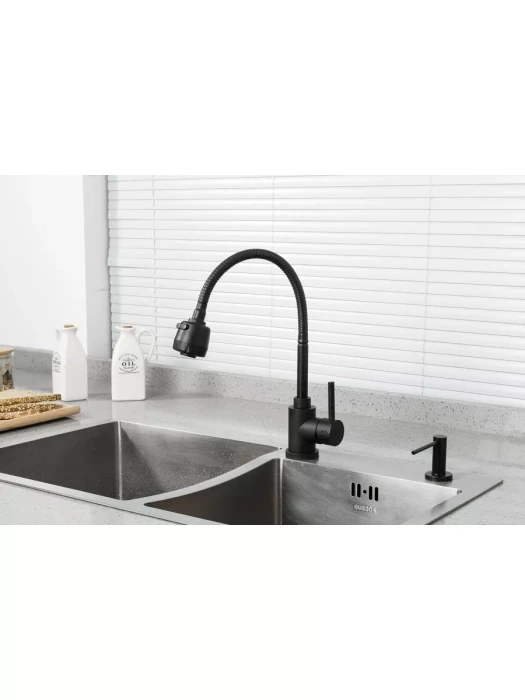 Смеситель кухонный Frap F40993-6, гибкая подводка, 2 режима, черный