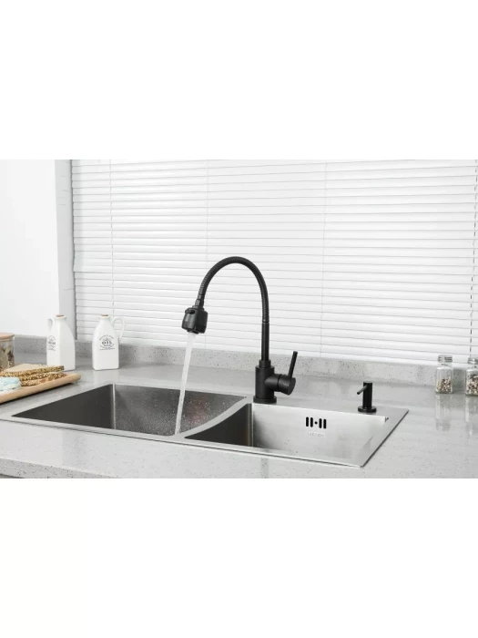 Смеситель кухонный Frap F40993-6, гибкая подводка, 2 режима, черный