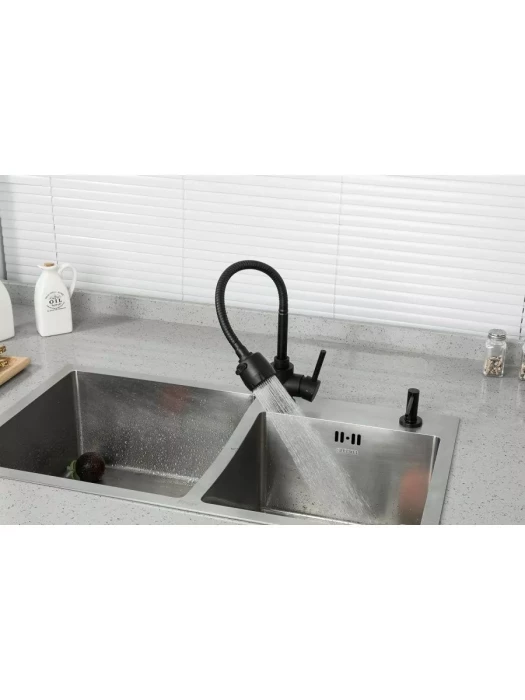 Смеситель кухонный Frap F40993-6, гибкая подводка, 2 режима, черный