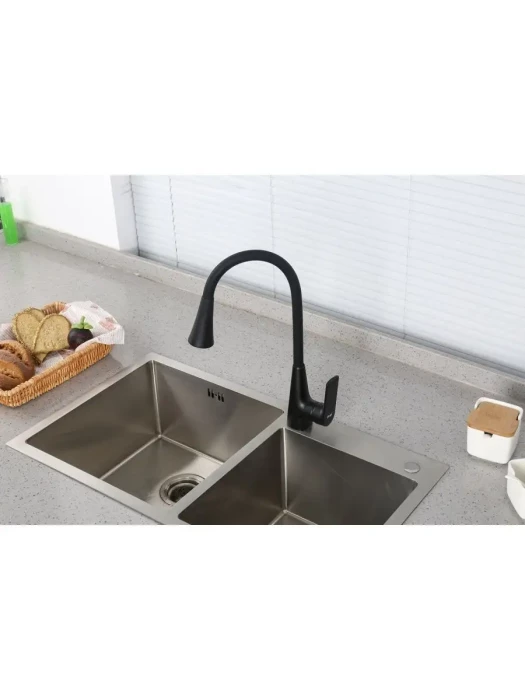 Смеситель для кухни Frap F4471-6, PVD покрытие, гибкий излив, черный