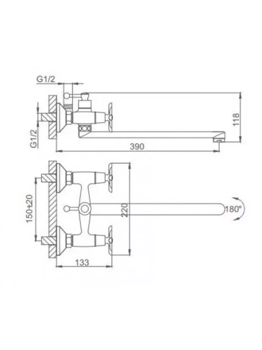 Смеситель Frud R22601, для ванны, с душевой лейкой, вентильный, хром