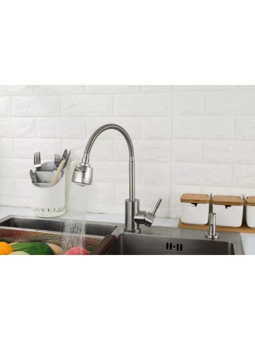 Смеситель Frap F44899-1, для кухни, с гибким изливом, душевая насадка, сатин