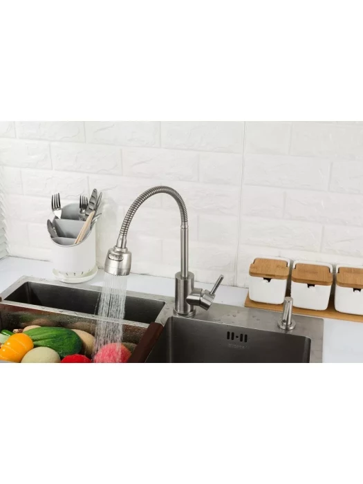 Смеситель Frap F44899-1, для кухни, с гибким изливом, душевая насадка, сатин