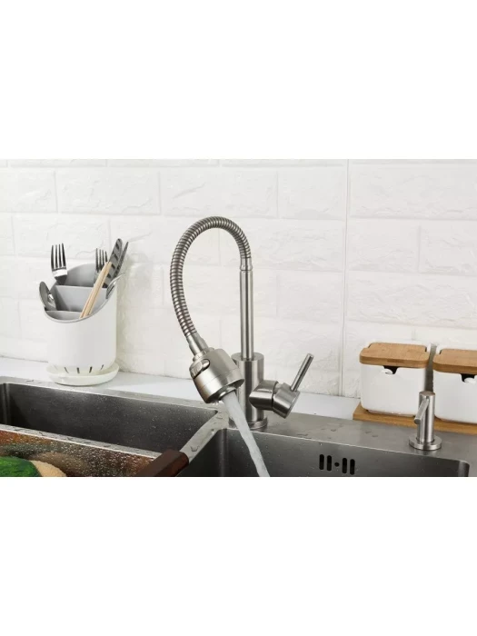 Смеситель Frap F44899-1, для кухни, с гибким изливом, душевая насадка, сатин
