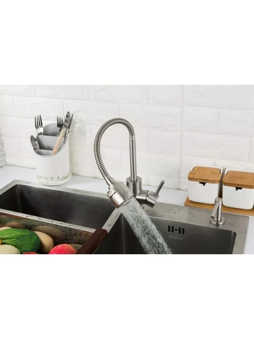 Смеситель Frap F44899-1, для кухни, с гибким изливом, душевая насадка, сатин