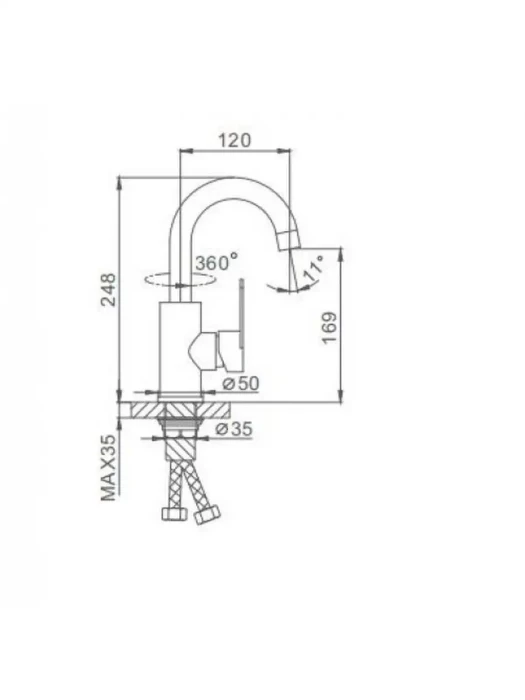 Смеситель Frap F1348, для раковины, поворотный излив, нержавеющая сталь