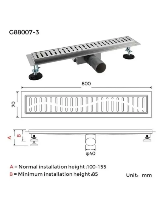 Душевой трап Gappo G88007-3 встраиваемый, нержавеющая сталь, сатин