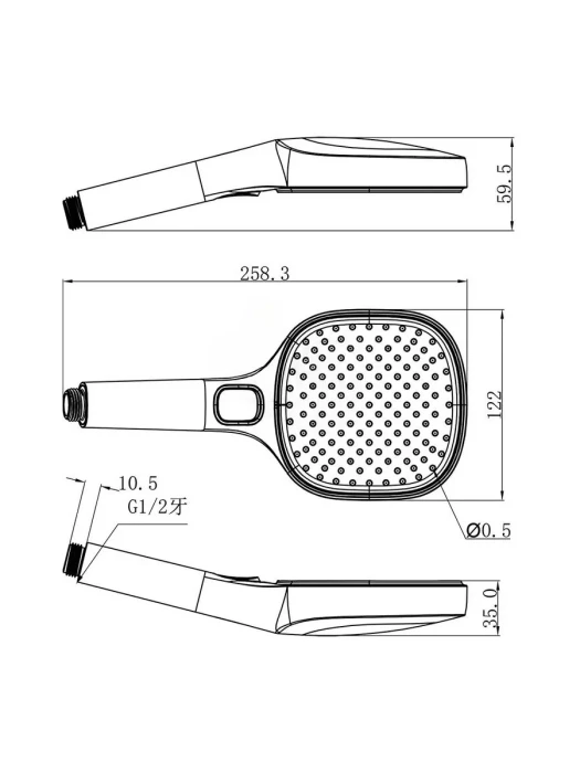 Лейка для душа Raglo R450.51.06, 3 режима, подводка 1/2", черный