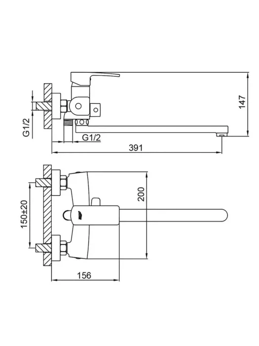 Смеситель FRUD R22152, для ванны, с душем, керамический картридж, черный
