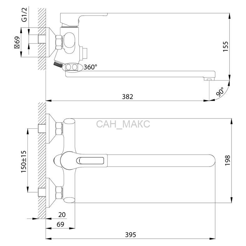 Смеситель для ванны Rossinka RS43 (RS43-32)