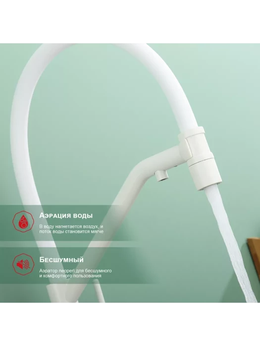 Смеситель Raglo R80.62.08 для кухни, со съемным изливом и подключением к фильтру, белый