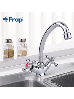 Смеситель Frap F4119-2 для кухни, силумин, поворотный, гибкий подвод 35 см