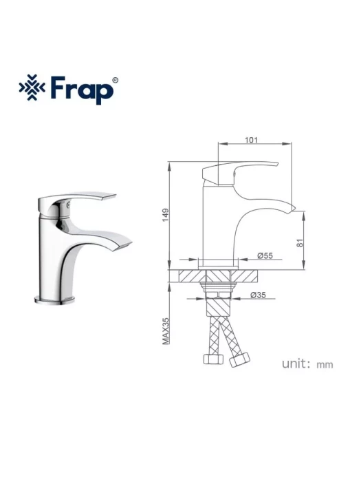 Смеситель для раковины Frap F1069, однорычажный, фиксированный излив, хром