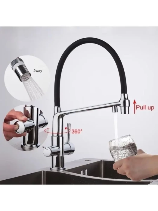 Смеситель для кухни Gappo G4398-7 с фильтром, латунь, хромированный, черный