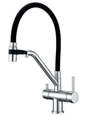 Смеситель для кухни Gappo G4398-80 с гибким изливом, латунь, хромированный,  черный