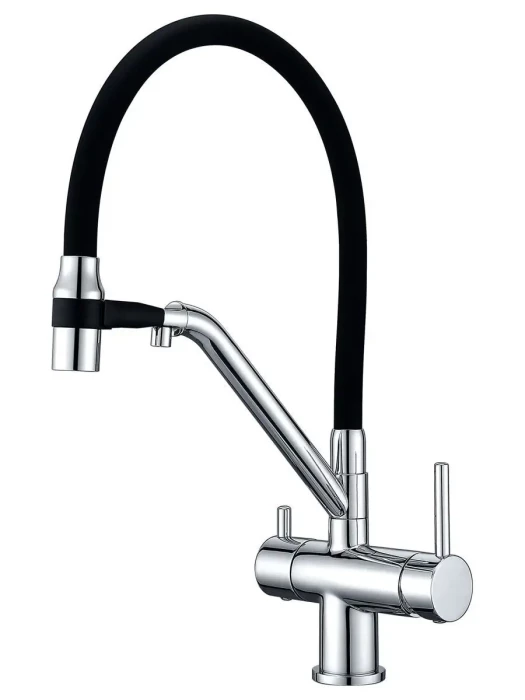 Смеситель для кухни Gappo G4398-80 с гибким изливом, латунь, хромированный,  черный