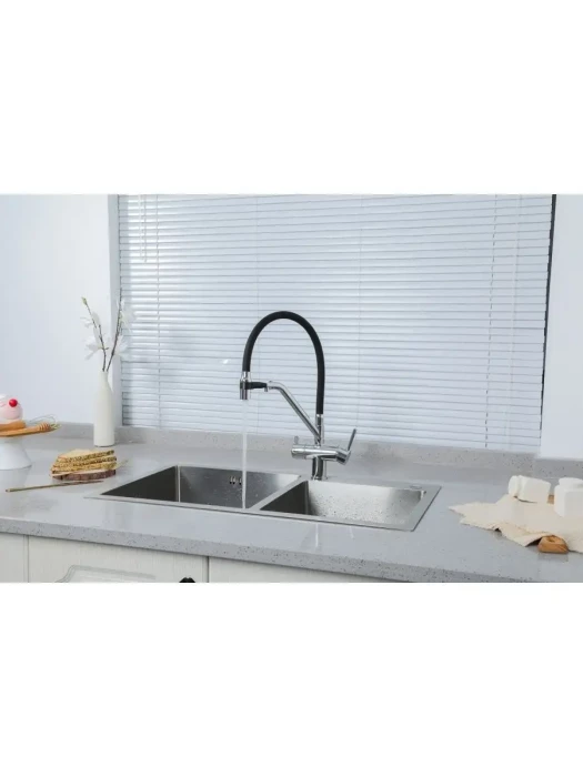 Смеситель для кухни Gappo G4398-80 с гибким изливом, латунь, хромированный,  черный
