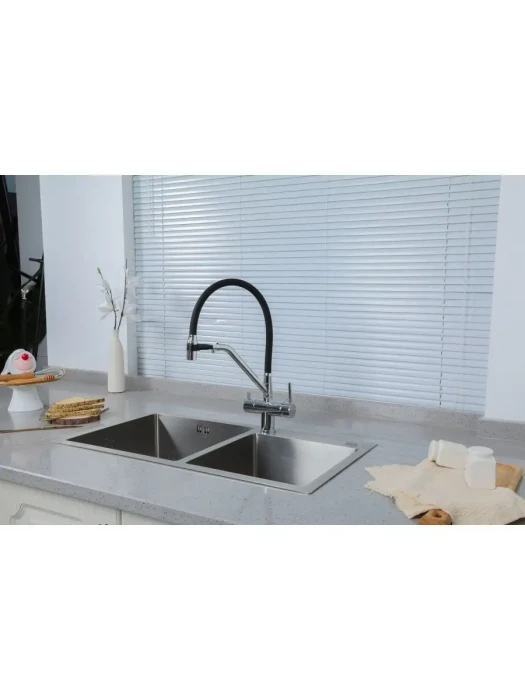 Смеситель для кухни Gappo G4398-80 с гибким изливом, латунь, хромированный,  черный