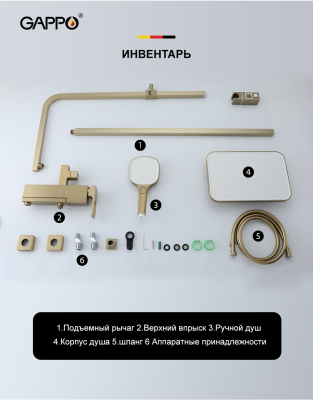 Душевая система со смесителем и тропическим душем Gappo G2417-3 золото
